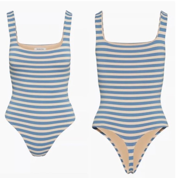 Aritzia Babaton Striped Tank Contour Bodysuit in Beige/Blue Size L - Picture 1 of 6